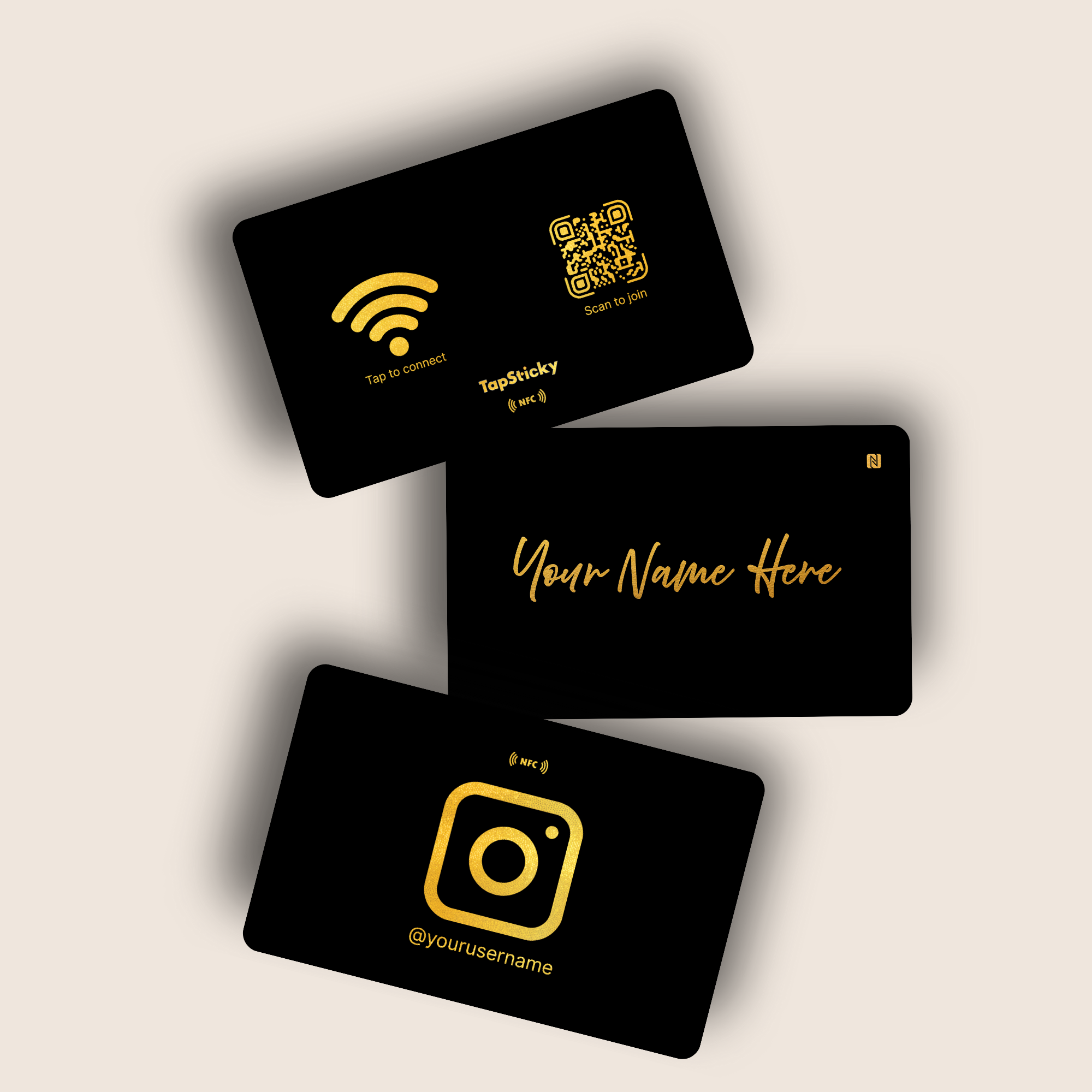 Signature Black Bundle by TapSticky – obsidian gold NFC, StickyFi-Noir, InstaNoir, all-in-one modern smart cards