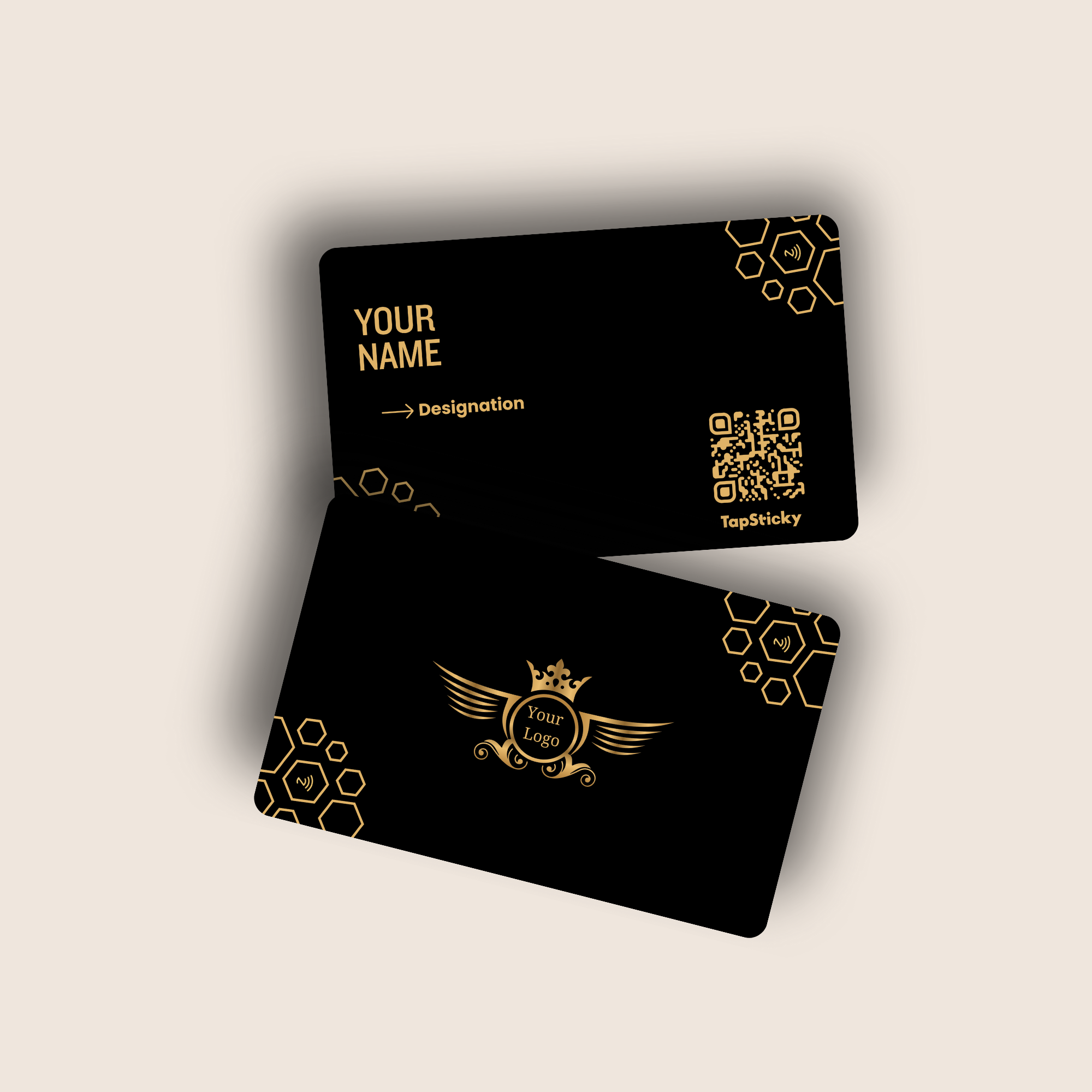PureForm NFC Business Card – black-gold personalized tap-to-connect card by TapSticky