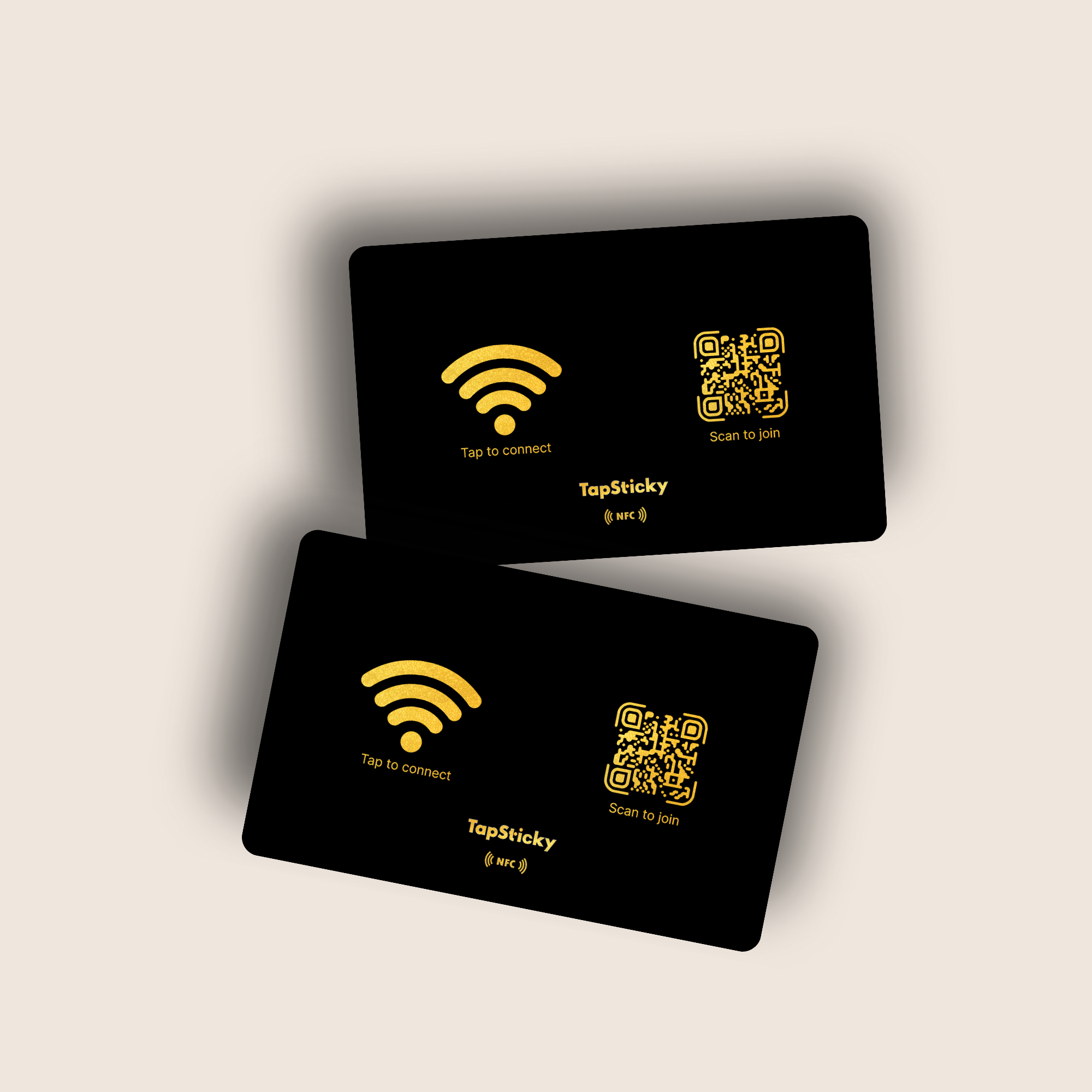 StickyFi-Noir NFC WiFi Card – tap to connect, no password, matte black and gold by TapSticky