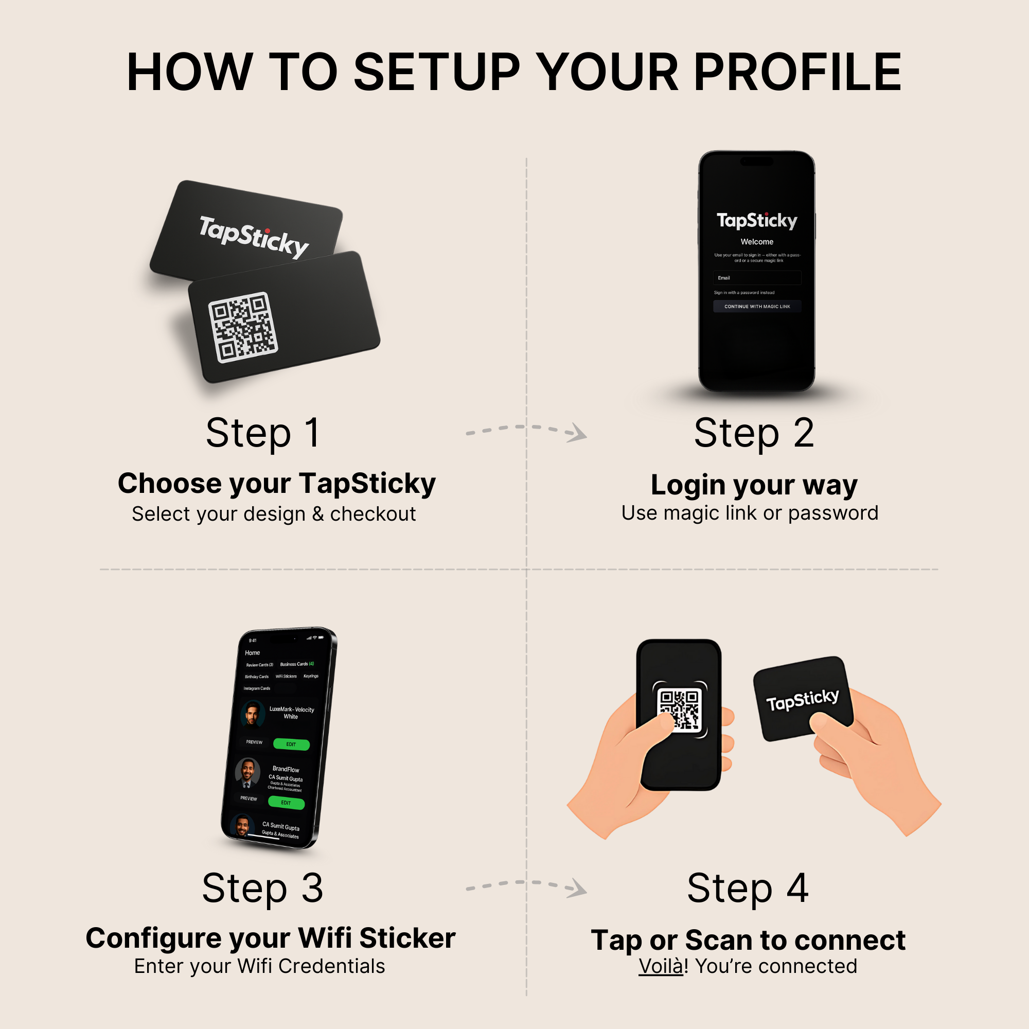 How to set up TapSticky WiFi Sticker – illustrated setup guide, NFC WiFi sticker instructions
