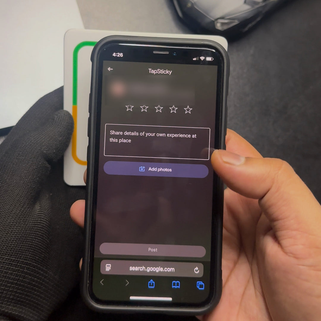 Review form open on a phone right after tapping the review plate