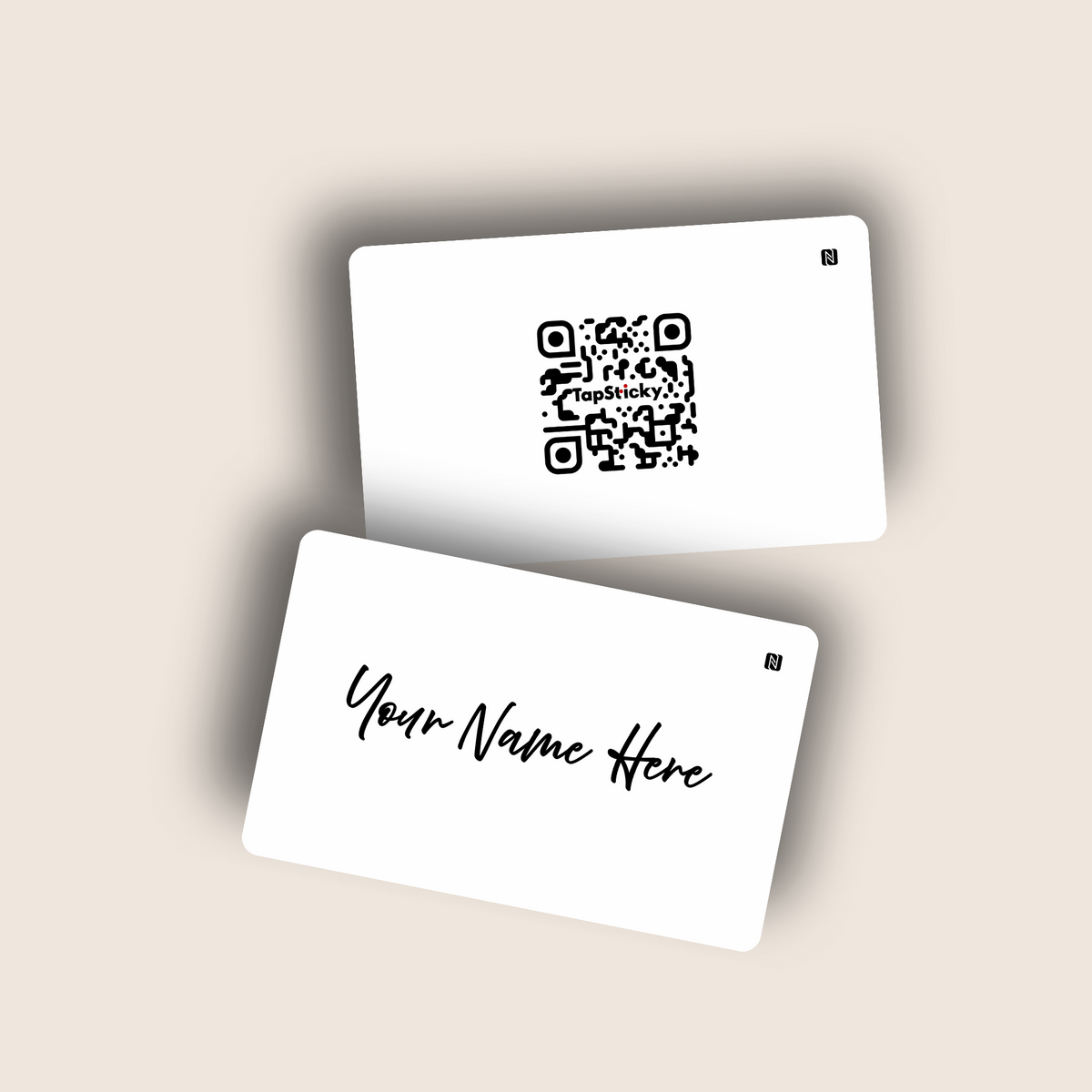 White NFC business card for real estate agents with QR code, front and back, by TapSticky