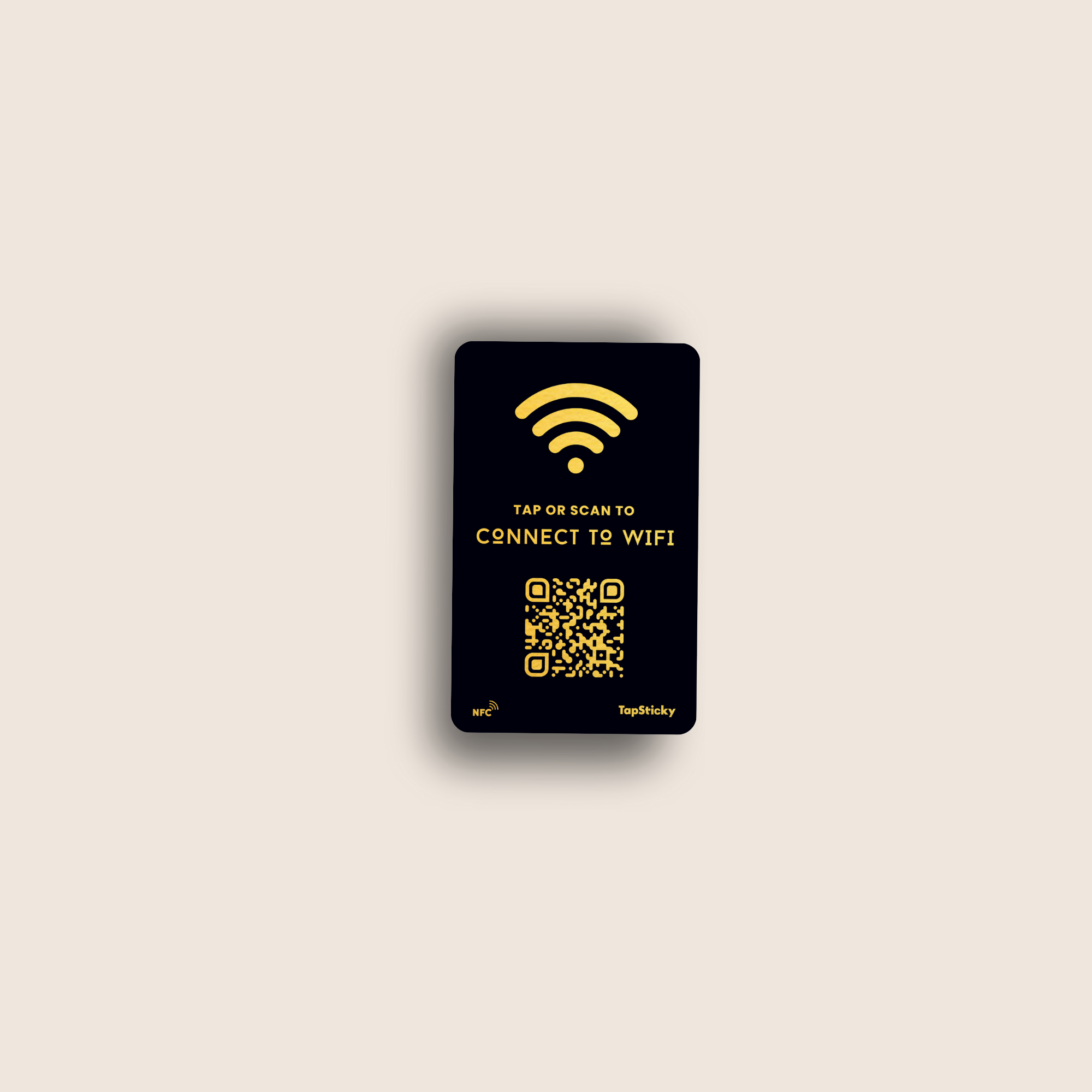 StickyFi-Blink NFC WiFi Sticker – tap to connect, no password, premium black-gold finish
