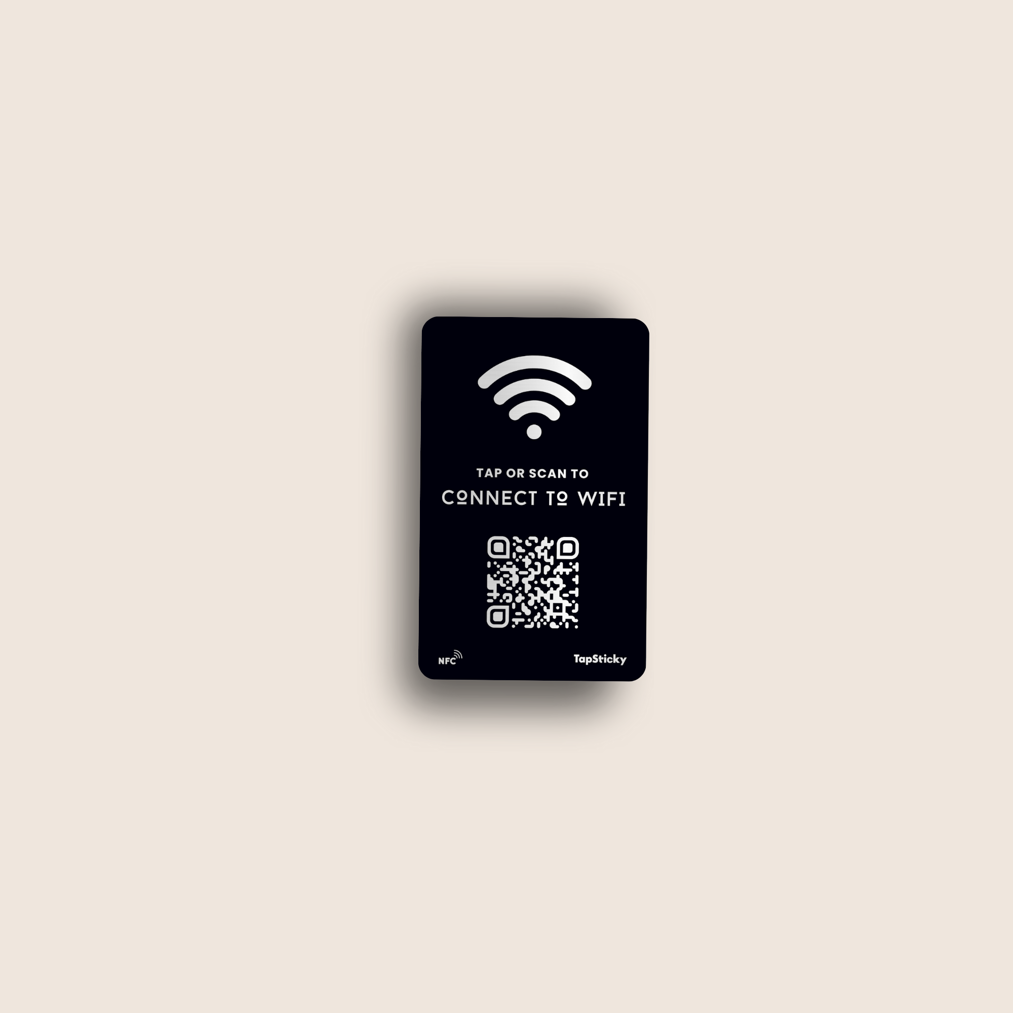 StickyFi-Blink NFC WiFi Sticker – black and silver, tap to connect, premium smart sticker