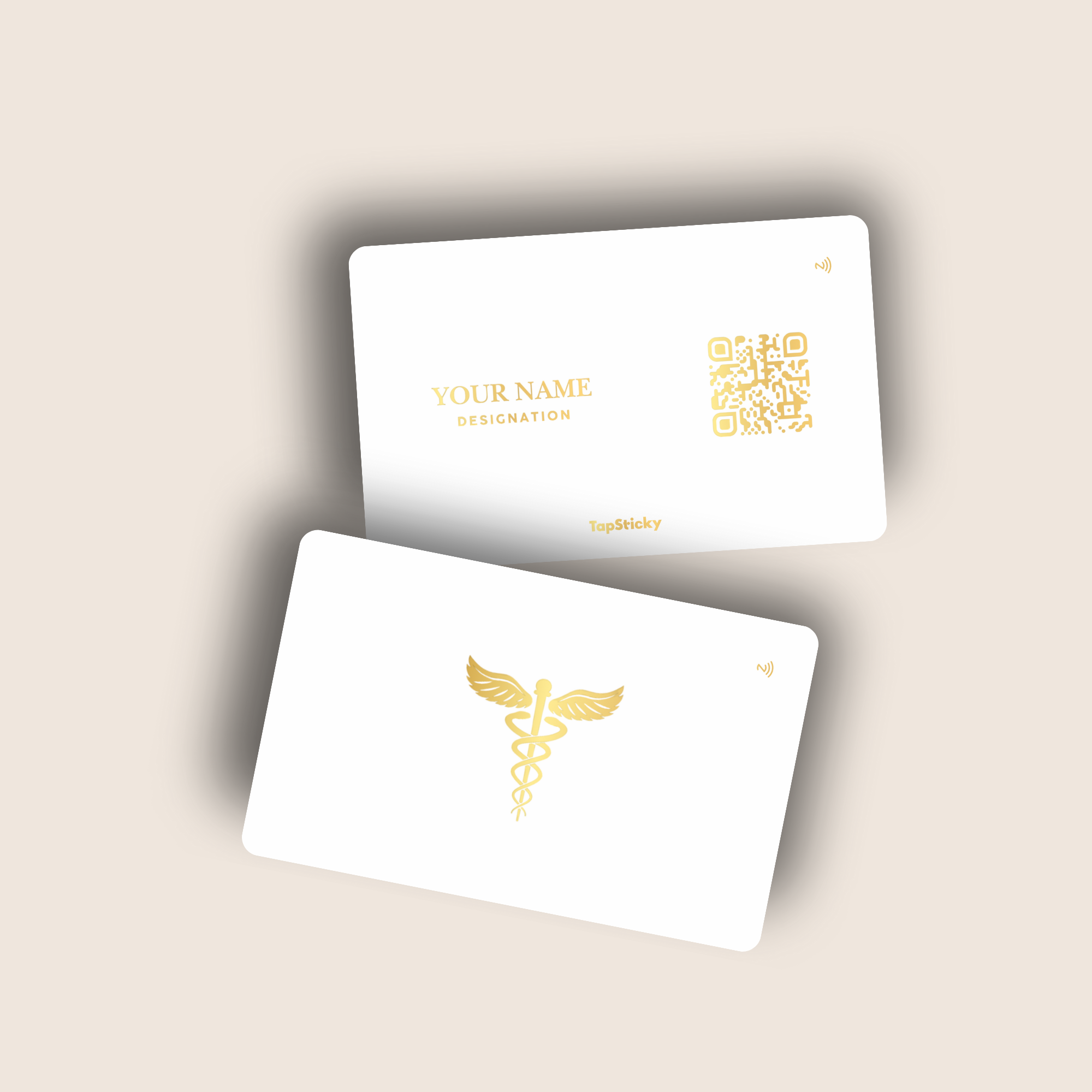 TapCare NFC Medical Card – gold and white edition, luxury medical NFC card, tap-to-connect