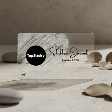 Transparent card with silver sparkle, front view
