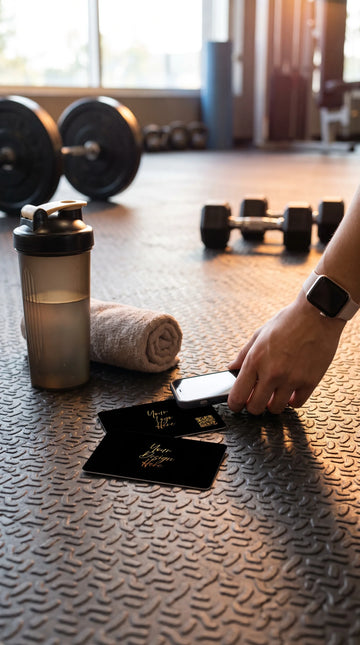 Trainer tapping a phone on the card in a gym