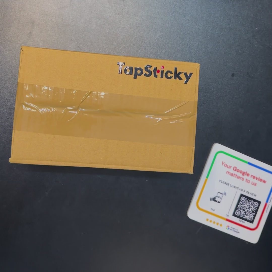 Unboxing the TapSticky review plate: mailer, box and the plate with its tape liner