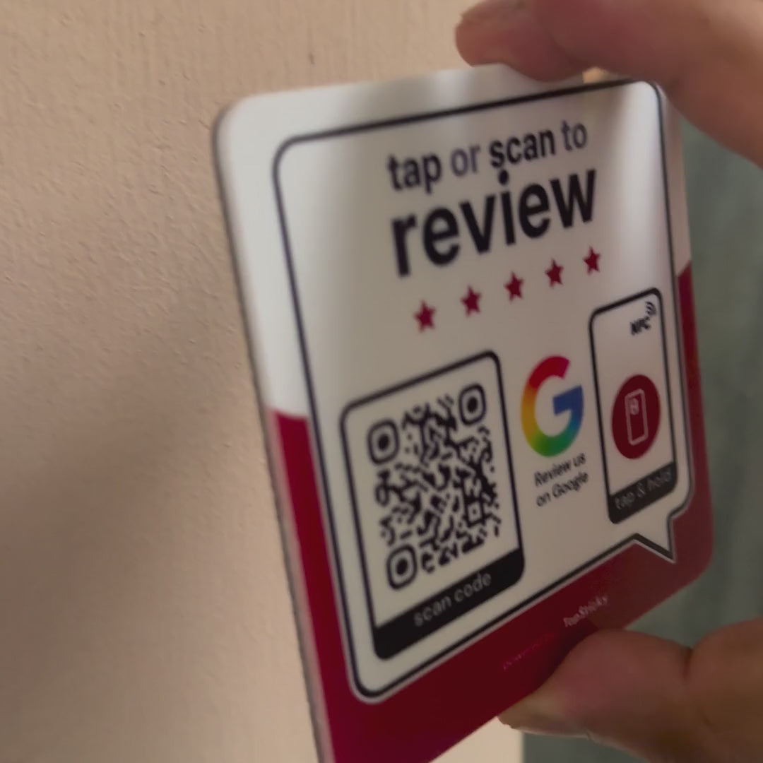 Peeling the liner and pressing the review plate onto a wall, no drilling, no stand