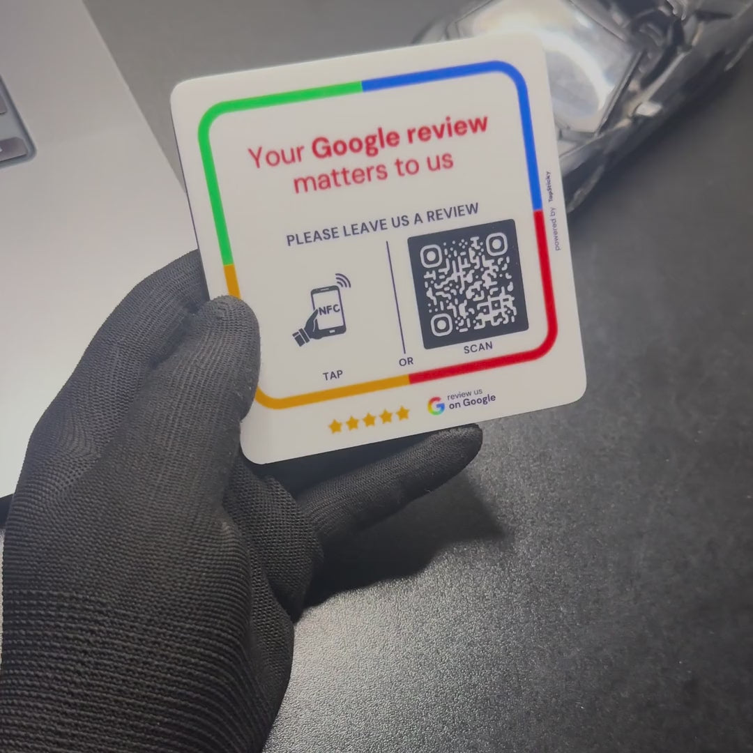 How to set up the review plate: scan it, sign in with a one-time code, pick your business