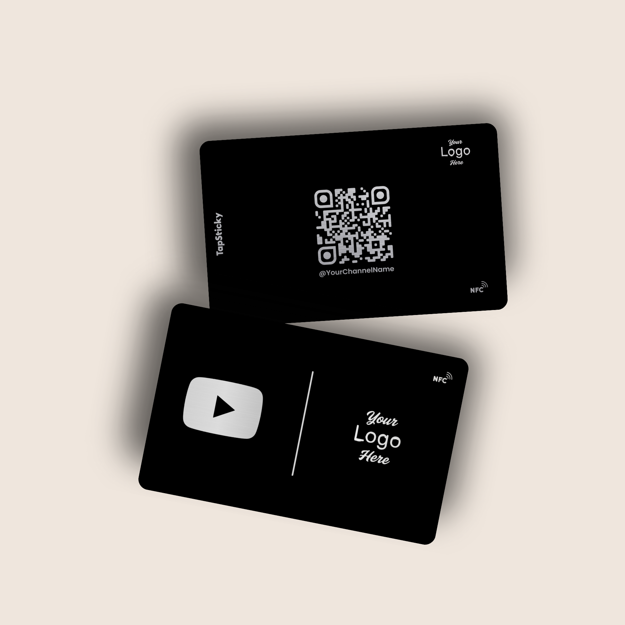 YouTap NFC YouTube Card – black and silver, personalized for creators, tap to subscribe by TapSticky